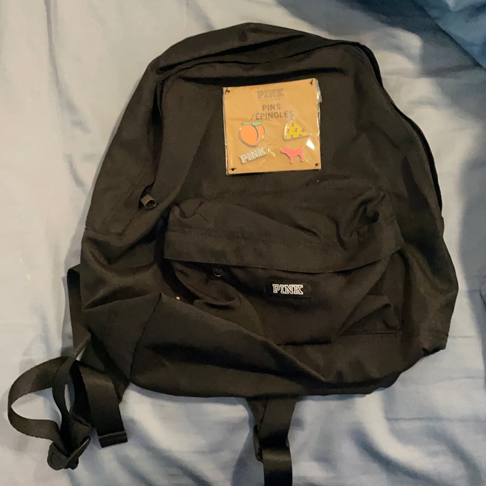 Women’s PINK mini black backpack with 4 pins